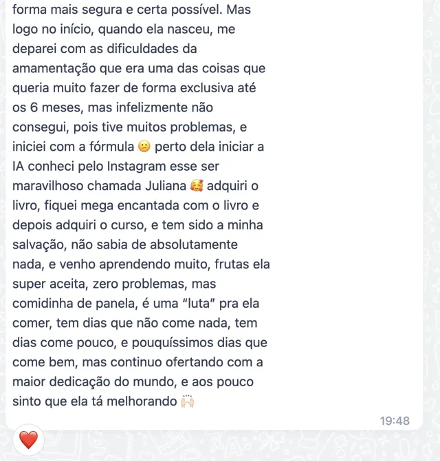 Depoimento de mãe sobre amamentação e introdução alimentar