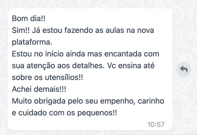 Depoimento: achei demais, você ensina até sobre os utensílios